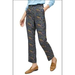 J.Crew Botanical Cheetah Foulard Easy Silk Pants 0P Navy Leopard Straight Leg
